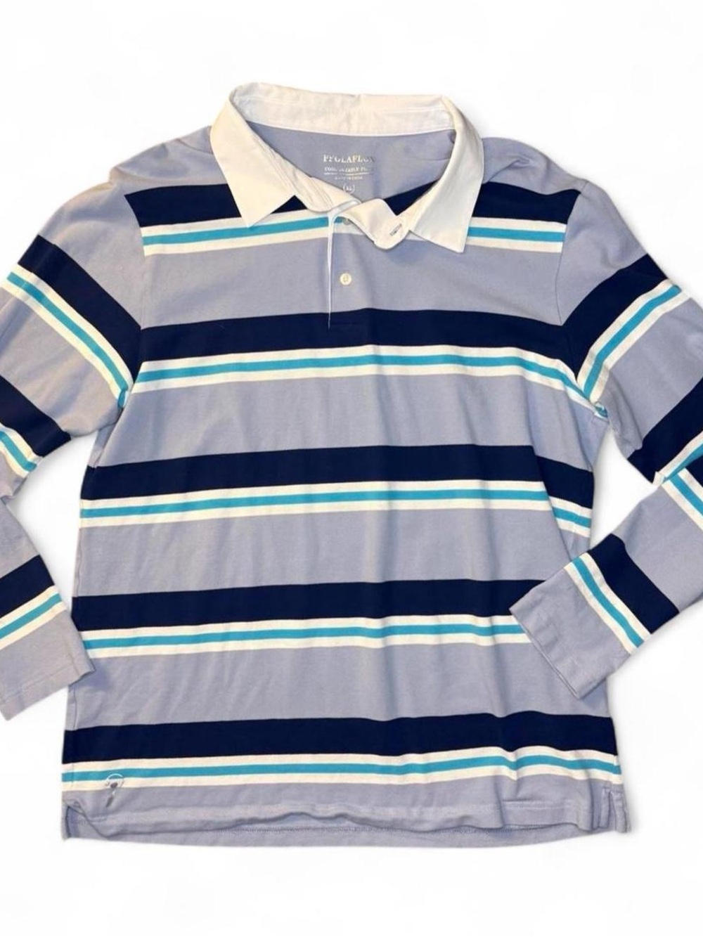 PPolaflon blue striped long sleeve rugby polo shirt XL - bloke preppy collegiate